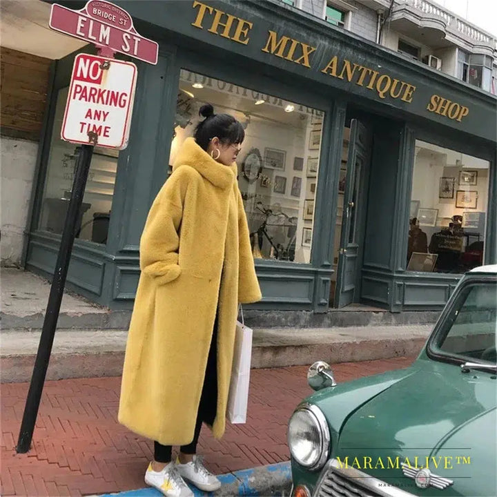 Super Warm Hooded Long Faux Fur Coats Trend Luxury Plush Overcoat Rabbit Furs Winter Jackets Women Thicken Loose Furry Jaqueta