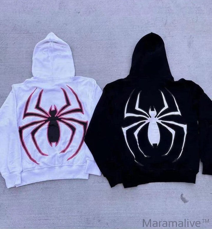 Sweatshirt Streetwear Y2k Clothes Dark Spider Print Hoodie Vintage Loose Hip Hop Tops Punk Men Women Couple Full Zip Up Hoodies