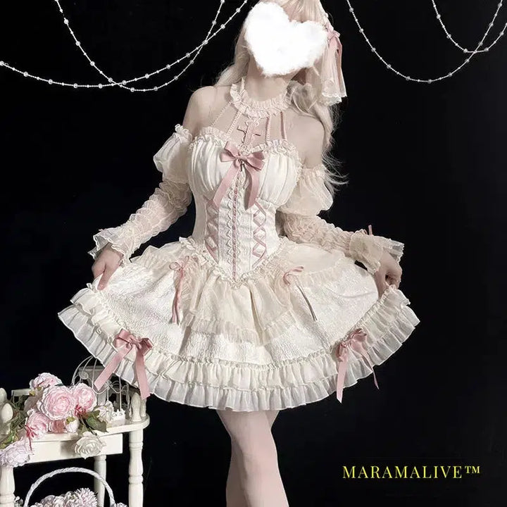 Sweet Lolita Princess Dress Women Gothic Cross Bow Lace Ruffles Party Dresses Girls Harajuku Cute Bandage Y2k Vestidos