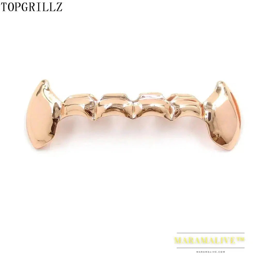 TOPGRILLZ Fang Grillz Set Gold Color Plated Half Teeth Dracula Vampire Fangs Slim Grills Gold Top & Bottom Grillz Teeth Set