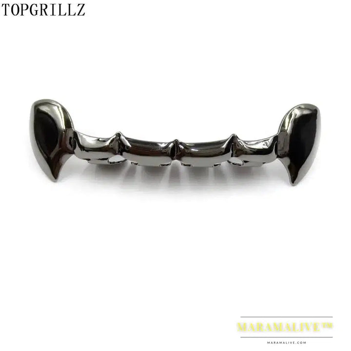 TOPGRILLZ Fang Grillz Set Gold Color Plated Half Teeth Dracula Vampire Fangs Slim Grills Gold Top & Bottom Grillz Teeth Set