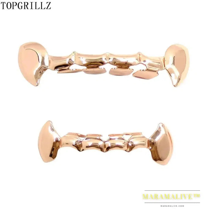 TOPGRILLZ Fang Grillz Set Gold Color Plated Half Teeth Dracula Vampire Fangs Slim Grills Gold Top & Bottom Grillz Teeth Set