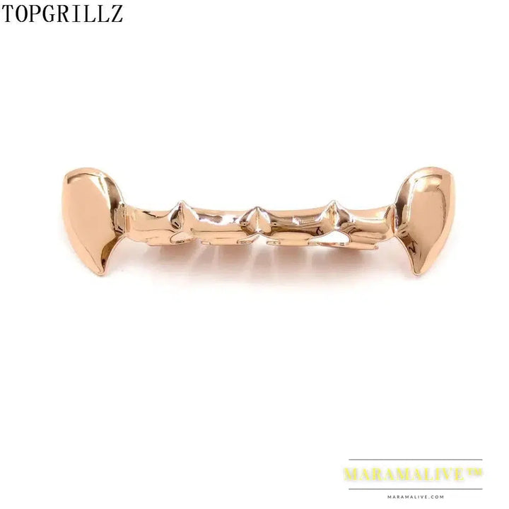 TOPGRILLZ Fang Grillz Set Gold Color Plated Half Teeth Dracula Vampire Fangs Slim Grills Gold Top & Bottom Grillz Teeth Set