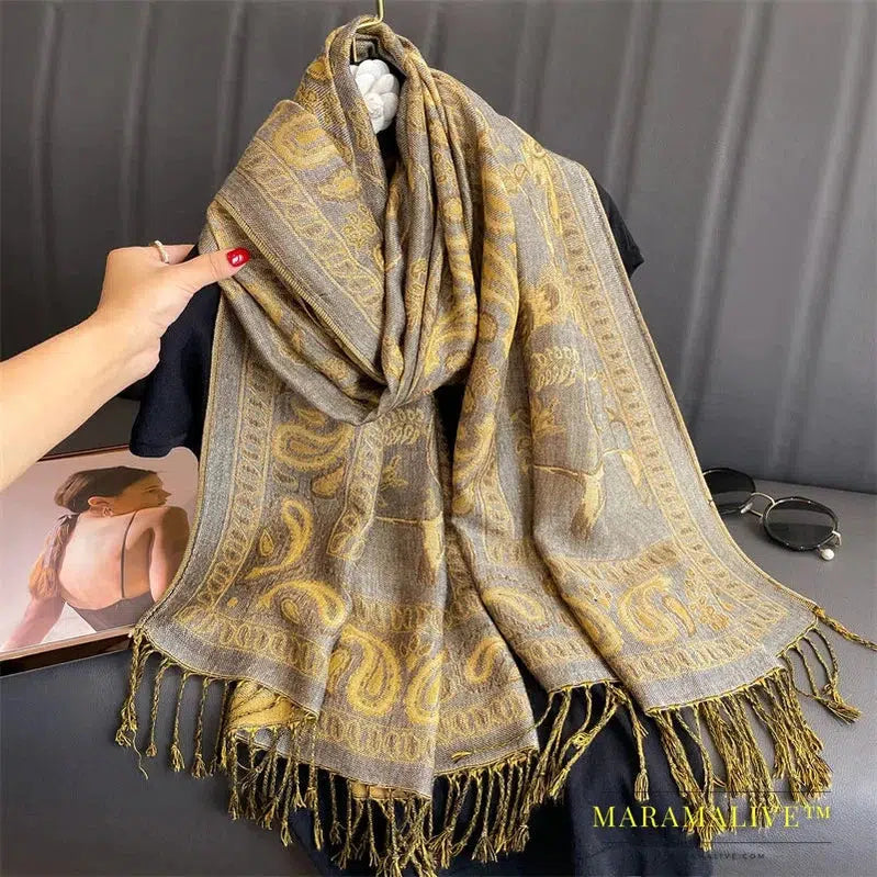 Tassel Blanket Design Thick Pashmina New Winter Warm Shawl Wrap Cashmere Scarf Women Neckerchief Poncho Stoles 2024