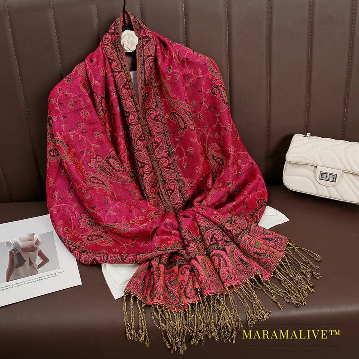 Tassel Blanket Design Thick Pashmina New Winter Warm Shawl Wrap Cashmere Scarf Women Neckerchief Poncho Stoles 2024