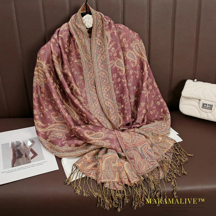 Tassel Blanket Design Thick Pashmina New Winter Warm Shawl Wrap Cashmere Scarf Women Neckerchief Poncho Stoles 2024