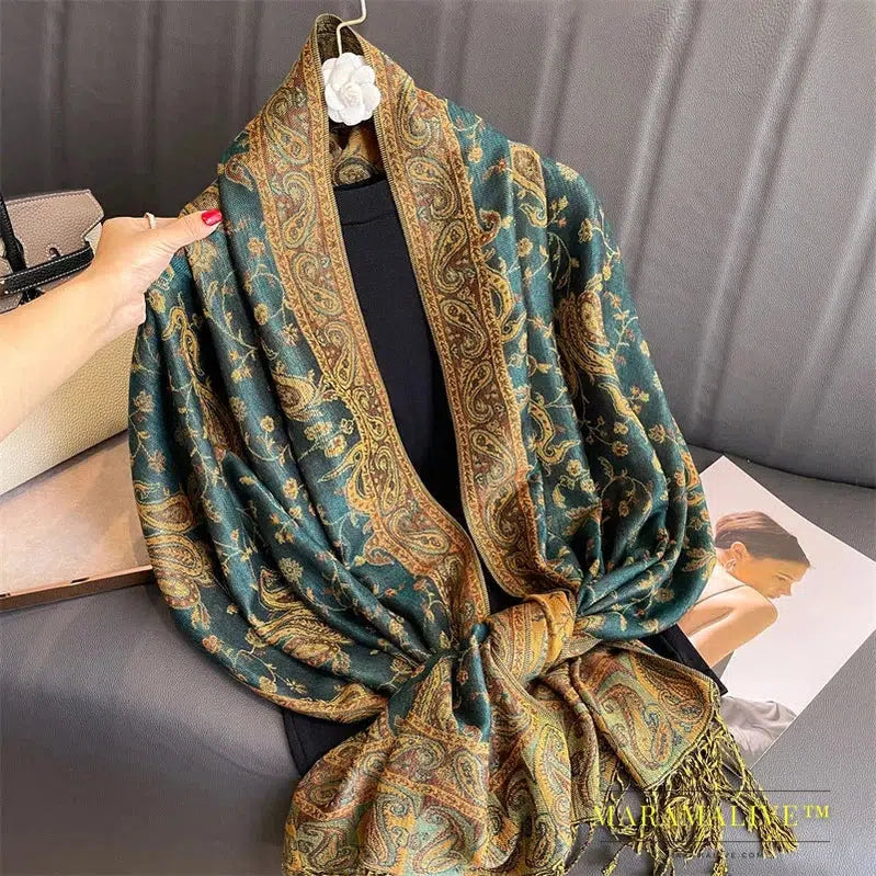 Tassel Blanket Design Thick Pashmina New Winter Warm Shawl Wrap Cashmere Scarf Women Neckerchief Poncho Stoles 2024