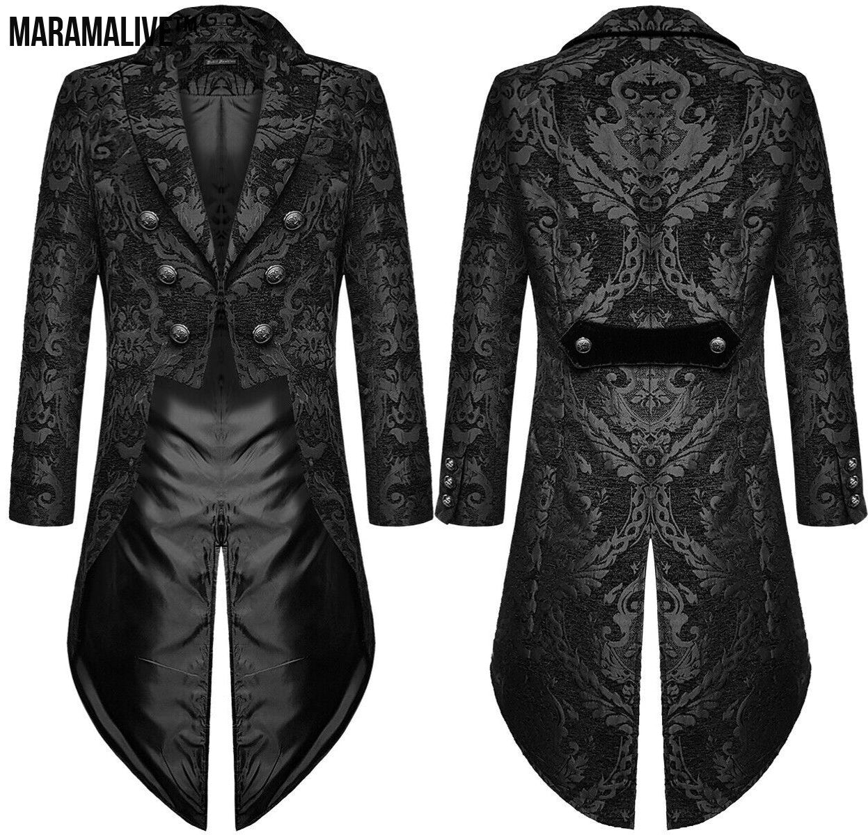 The Alchemist's Dream: A Vision in Velvet and Lace: Fashion Men's Gothic Steampunk Tail Jacket Black Brocade Brocade Wedding Coat