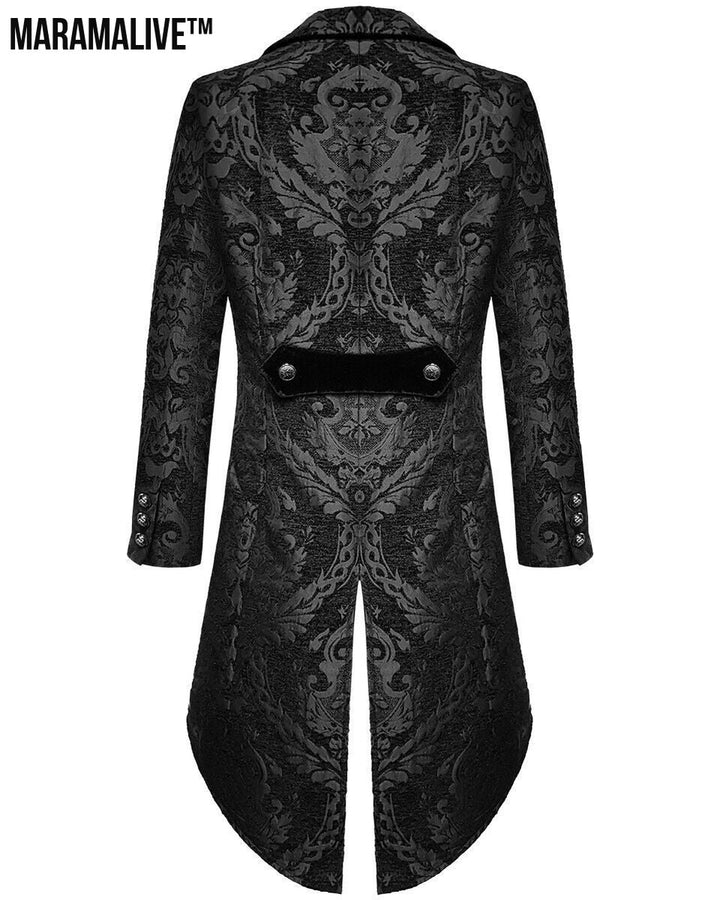 The Alchemist's Dream: A Vision in Velvet and Lace: Fashion Men's Gothic Steampunk Tail Jacket Black Brocade Brocade Wedding Coat