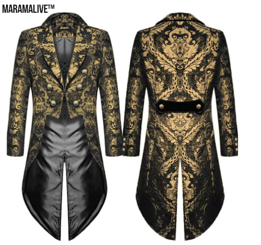 The Alchemist's Dream: A Vision in Velvet and Lace: Fashion Men's Gothic Steampunk Tail Jacket Black Brocade Brocade Wedding Coat