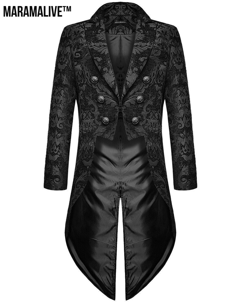 The Alchemist's Dream: A Vision in Velvet and Lace: Fashion Men's Gothic Steampunk Tail Jacket Black Brocade Brocade Wedding Coat