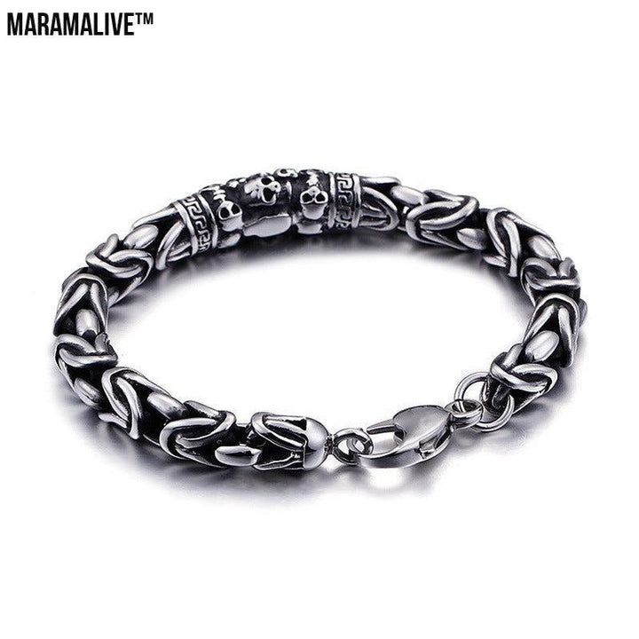 ﻿The Bone Collector - A Gothic Bracelet-Mens Cool Gothic Style Skeleton Punk Metal Braided Chain Bracelet