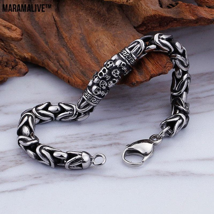 ﻿The Bone Collector - A Gothic Bracelet-Mens Cool Gothic Style Skeleton Punk Metal Braided Chain Bracelet