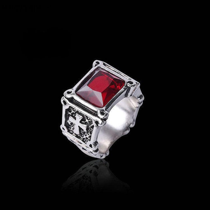 The Cardinal's Crest - A Ring of Prestige: Men's Retro Ring Gothic Cross With Rubies