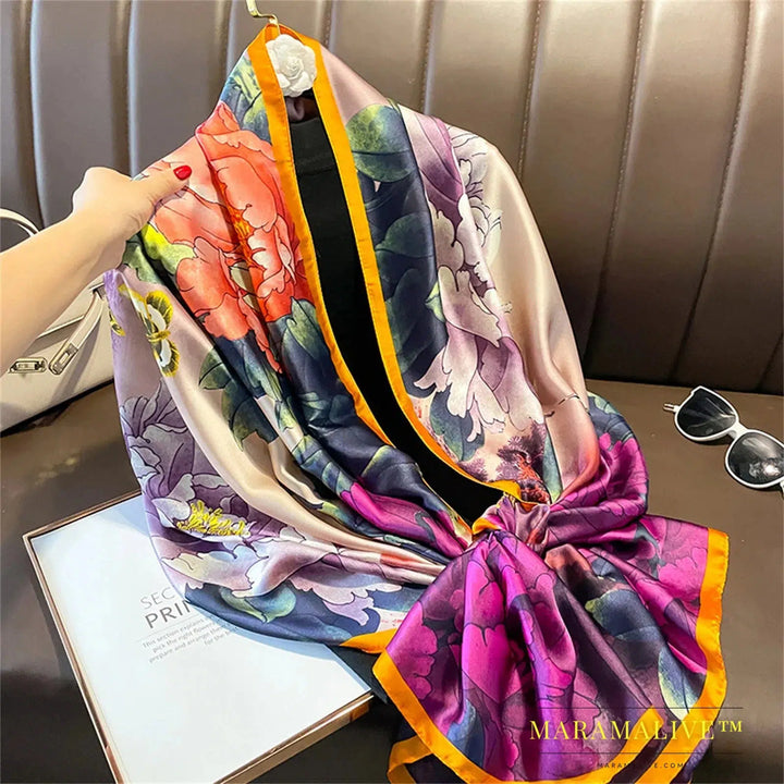 The Four Seasons 180*90CM Scarves Fashion Design Satin Finish Shawl Women Popular Print Warm Luxury Brand Lrage Silk Scarf