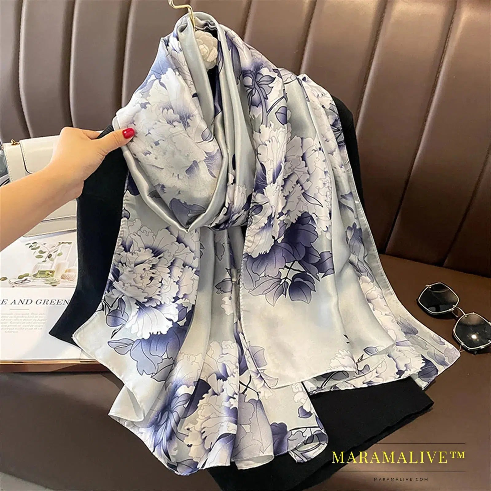 The Four Seasons 180*90CM Scarves Fashion Design Satin Finish Shawl Women Popular Print Warm Luxury Brand Lrage Silk Scarf