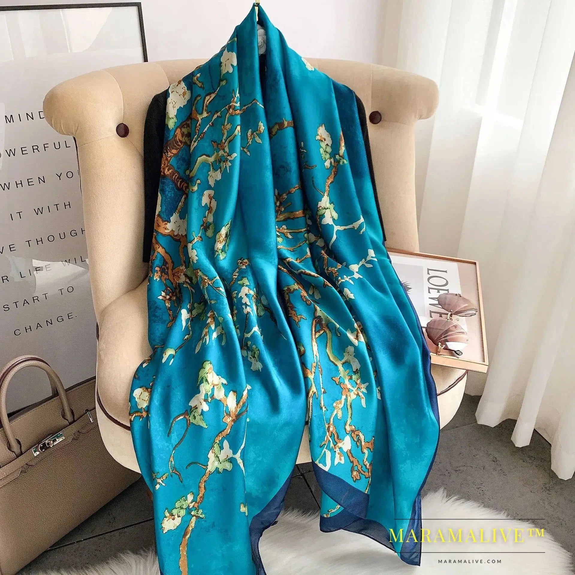 The Four Seasons 180*90CM Scarves Fashion Design Satin Finish Shawl Women Popular Print Warm Luxury Brand Lrage Silk Scarf