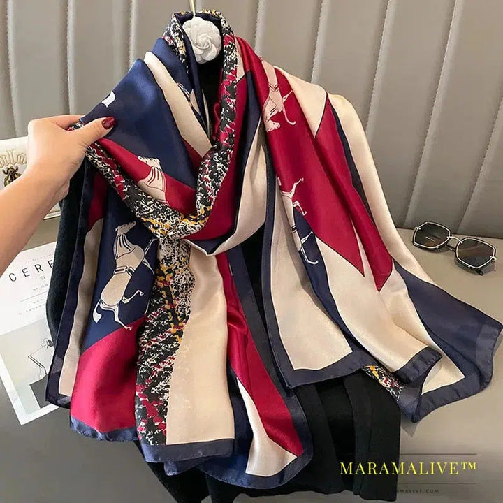 The Four Seasons 180*90CM Scarves Fashion Design Satin Finish Shawl Women Popular Print Warm Luxury Brand Lrage Silk Scarf