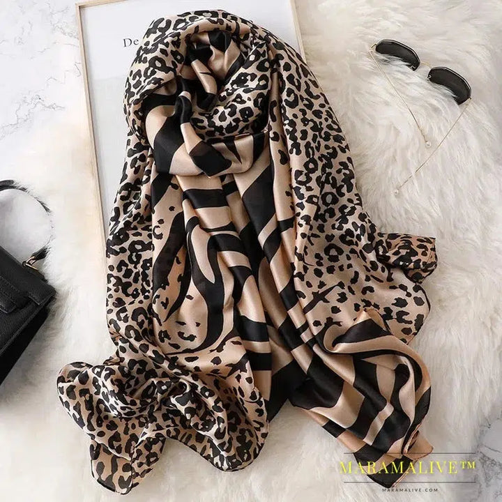 The Four Seasons 180*90CM Scarves Fashion Design Satin Finish Shawl Women Popular Print Warm Luxury Brand Lrage Silk Scarf