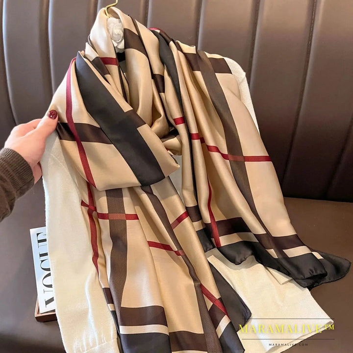 The Four Seasons 180*90CM Scarves Fashion Design Satin Finish Shawl Women Popular Print Warm Luxury Brand Lrage Silk Scarf