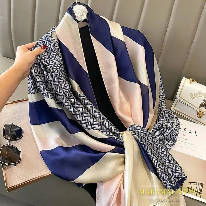 The Four Seasons 180*90CM Scarves Fashion Design Satin Finish Shawl Women Popular Print Warm Luxury Brand Lrage Silk Scarf