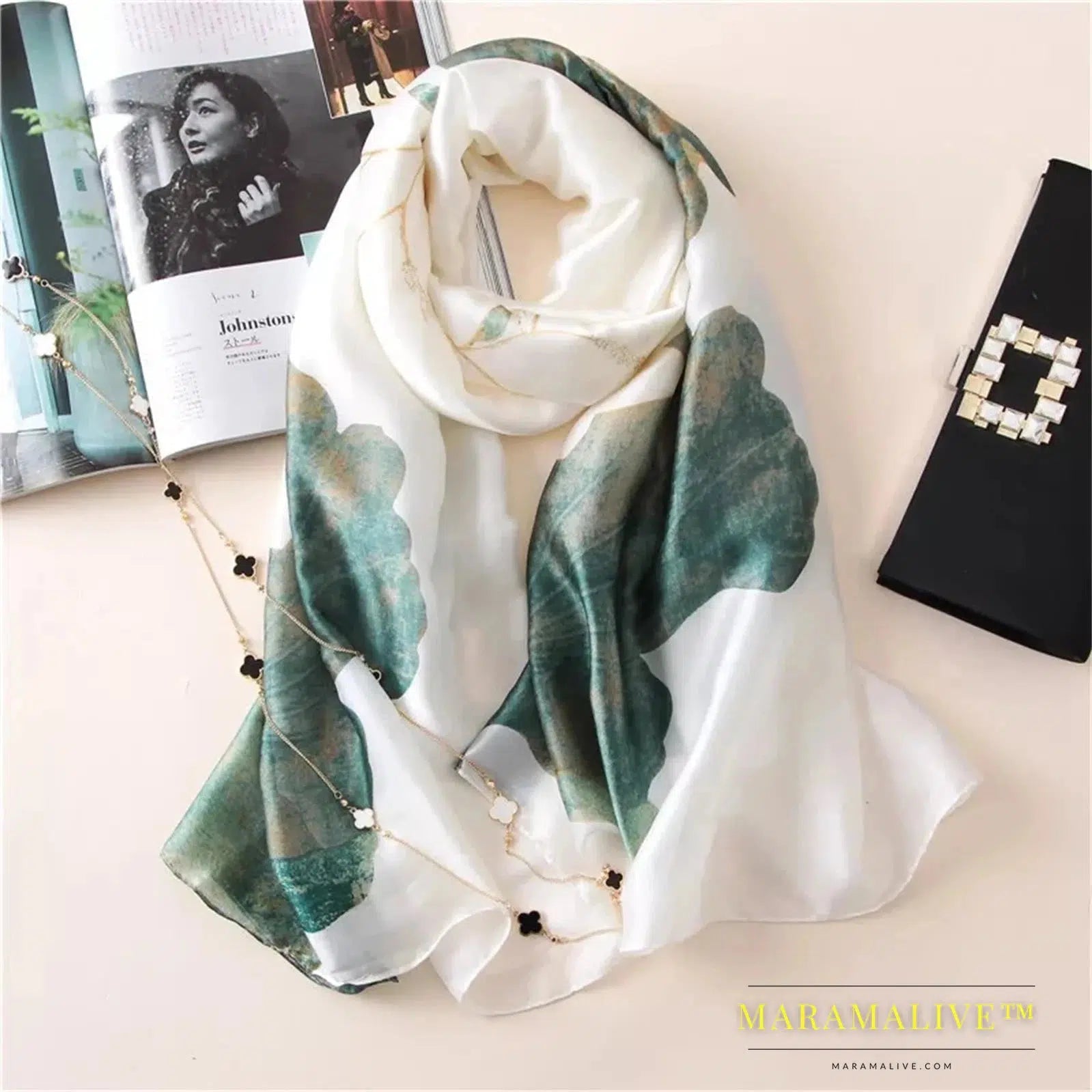 The Four Seasons 180*90CM Scarves Fashion Design Satin Finish Shawl Women Popular Print Warm Luxury Brand Lrage Silk Scarf