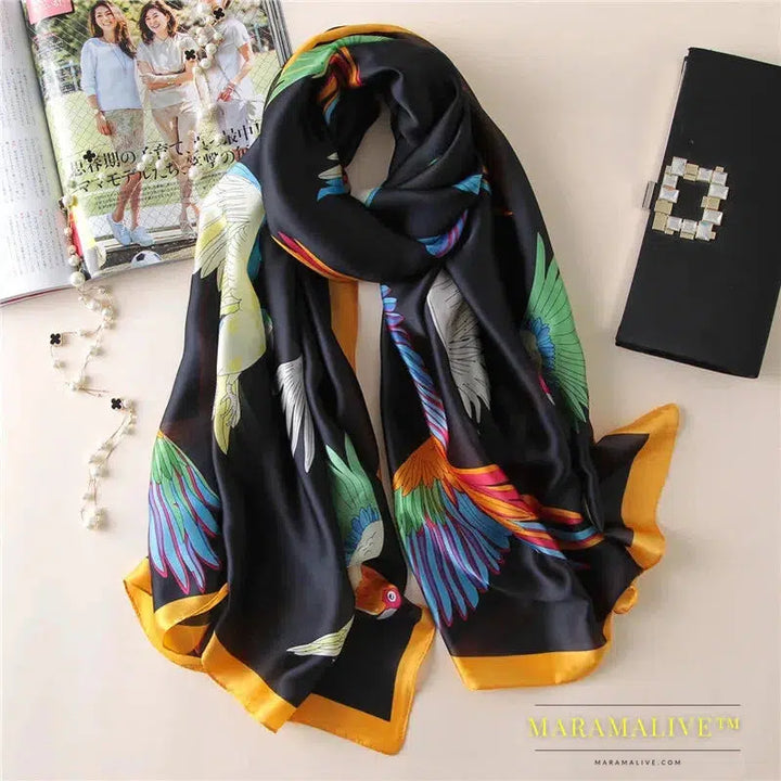 The Four Seasons 180*90CM Scarves Fashion Design Satin Finish Shawl Women Popular Print Warm Luxury Brand Lrage Silk Scarf