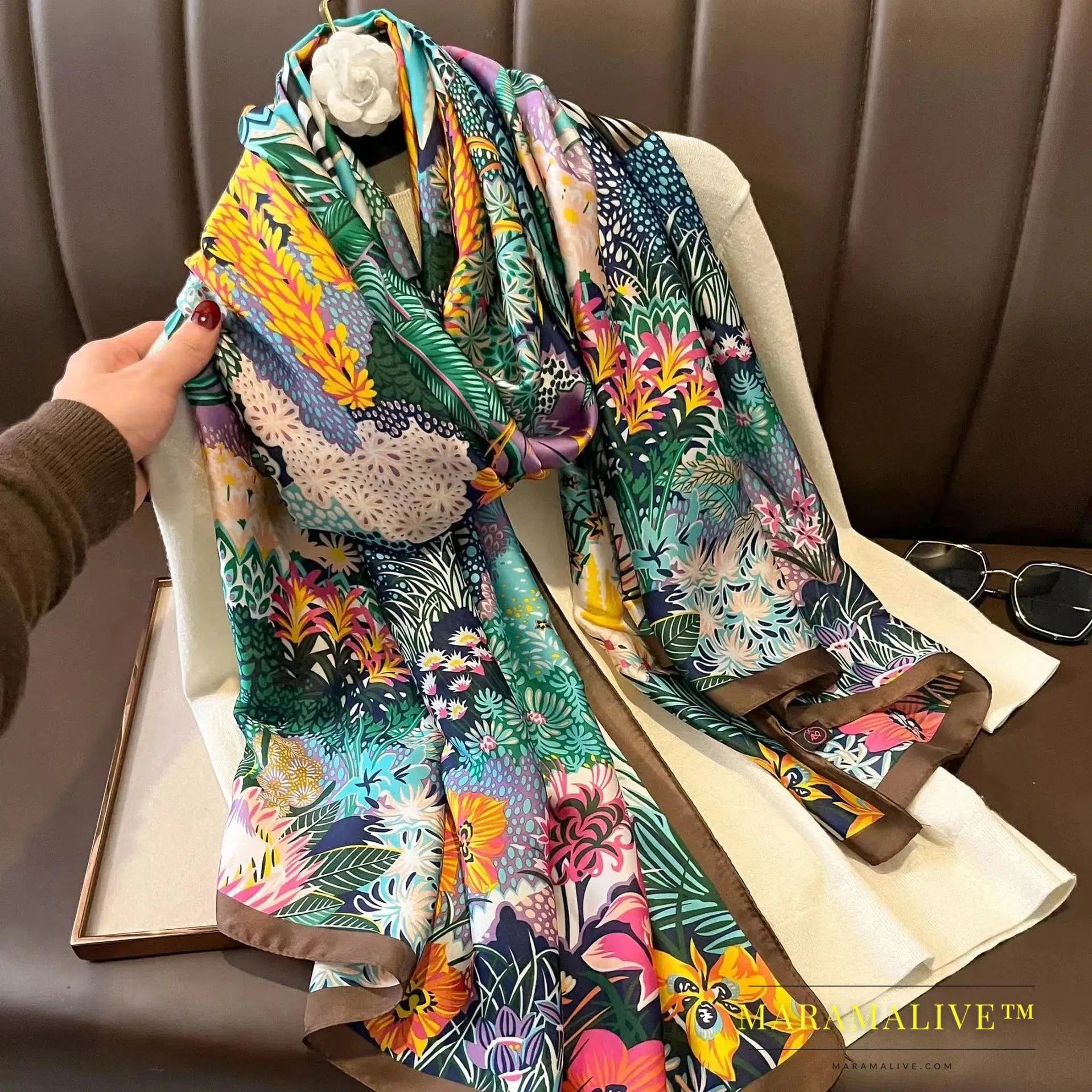 The Four Seasons 180*90CM Scarves Fashion Design Satin Finish Shawl Women Popular Print Warm Luxury Brand Lrage Silk Scarf