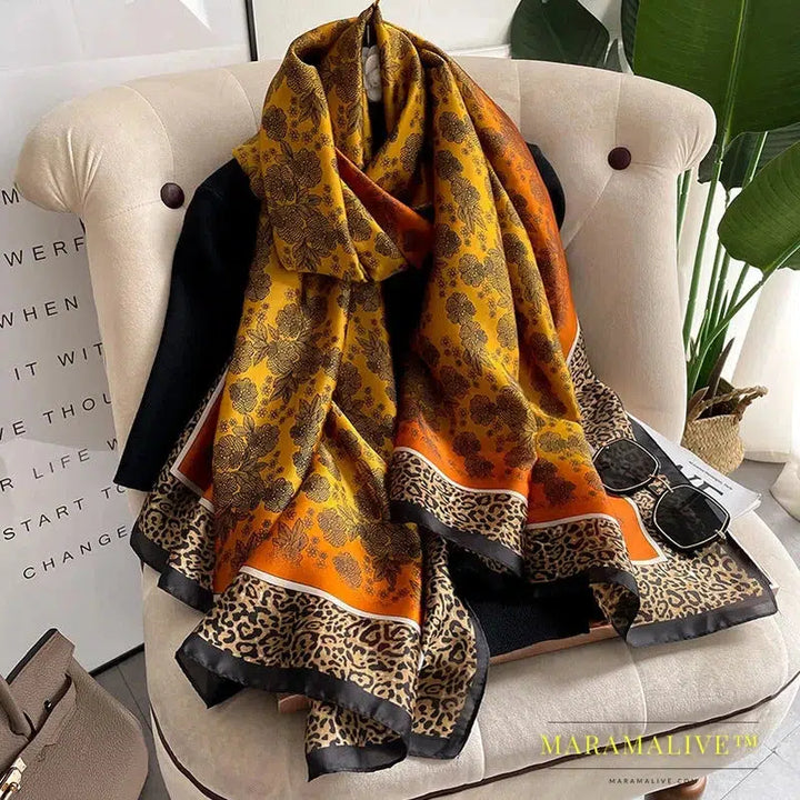 The Four Seasons 180*90CM Scarves Fashion Design Satin Finish Shawl Women Popular Print Warm Luxury Brand Lrage Silk Scarf