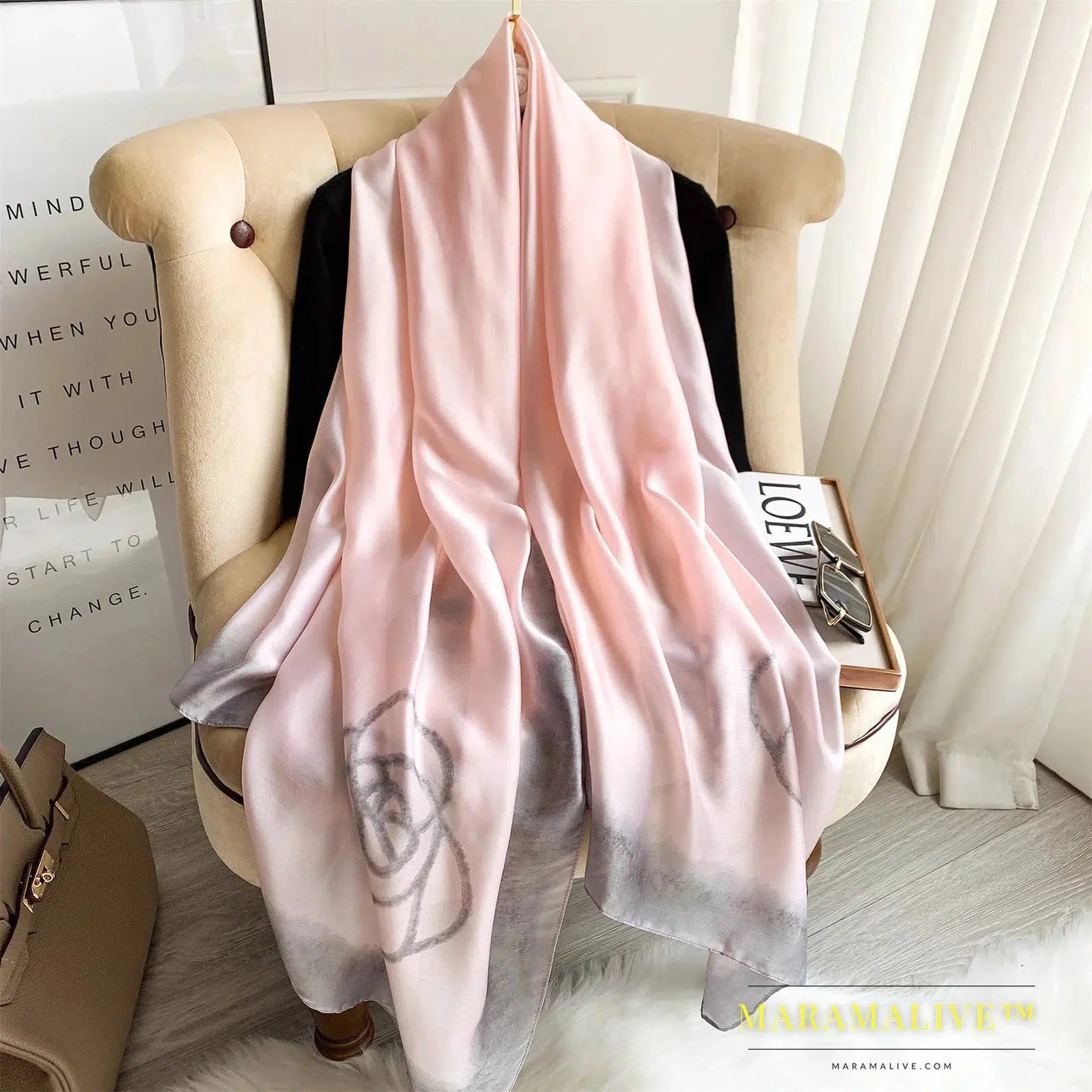 The Four Seasons 180*90CM Scarves Fashion Design Satin Finish Shawl Women Popular Print Warm Luxury Brand Lrage Silk Scarf