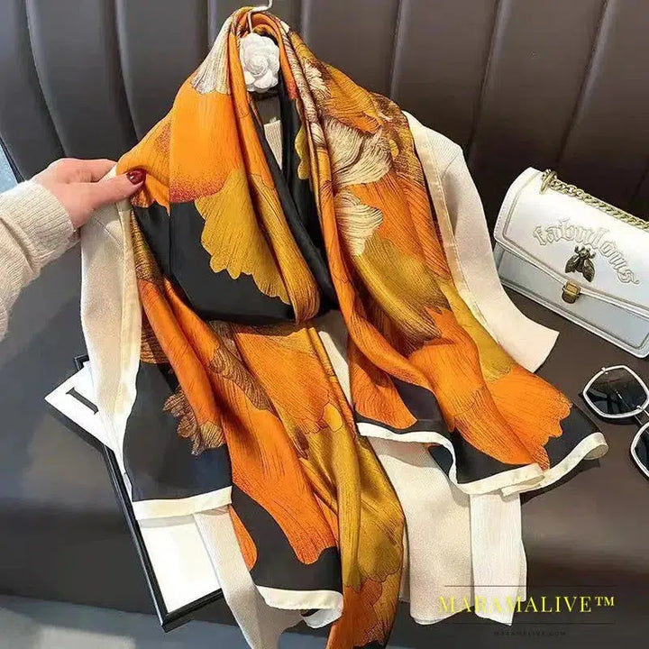 The Four Seasons 180*90CM Scarves Fashion Design Satin Finish Shawl Women Popular Print Warm Luxury Brand Lrage Silk Scarf