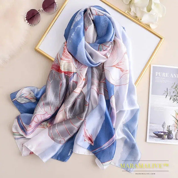 The Four Seasons 180*90CM Scarves Fashion Design Satin Finish Shawl Women Popular Print Warm Luxury Brand Lrage Silk Scarf