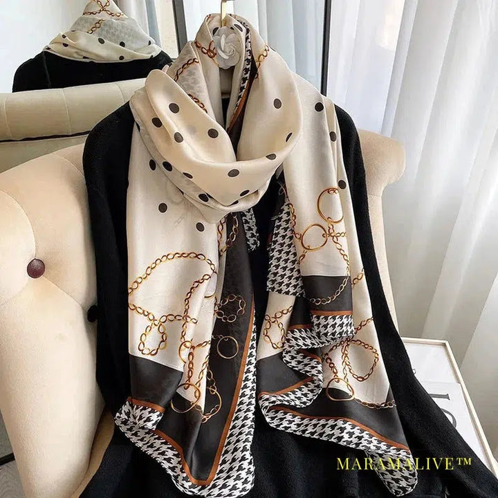 The Four Seasons 180*90CM Scarves Fashion Design Satin Finish Shawl Women Popular Print Warm Luxury Brand Lrage Silk Scarf