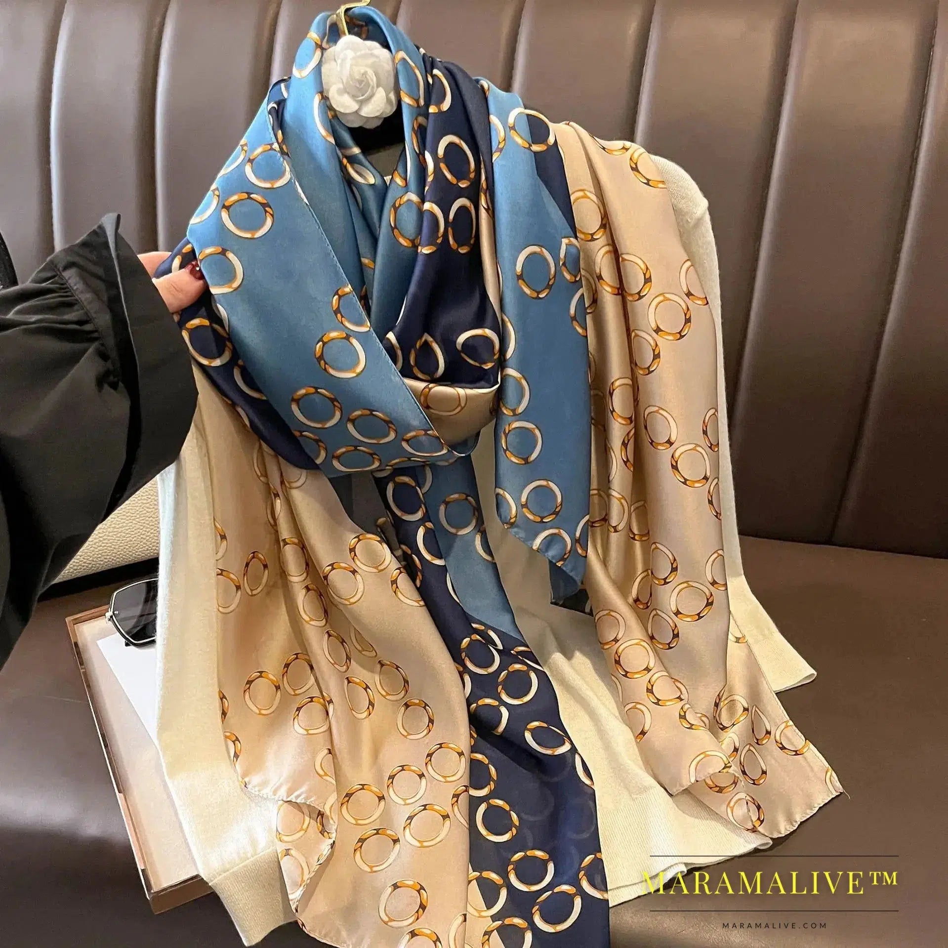 The Four Seasons 180*90CM Scarves Fashion Design Satin Finish Shawl Women Popular Print Warm Luxury Brand Lrage Silk Scarf