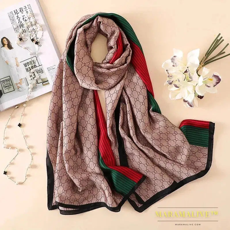 The Four Seasons 180*90CM Scarves Fashion Design Satin Finish Shawl Women Popular Print Warm Luxury Brand Lrage Silk Scarf