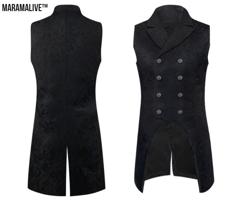 The Stygian Seigneur's Swarthy Suit: Men's Gothic Steam Tuxedo Jacquard Double Breasted Gown