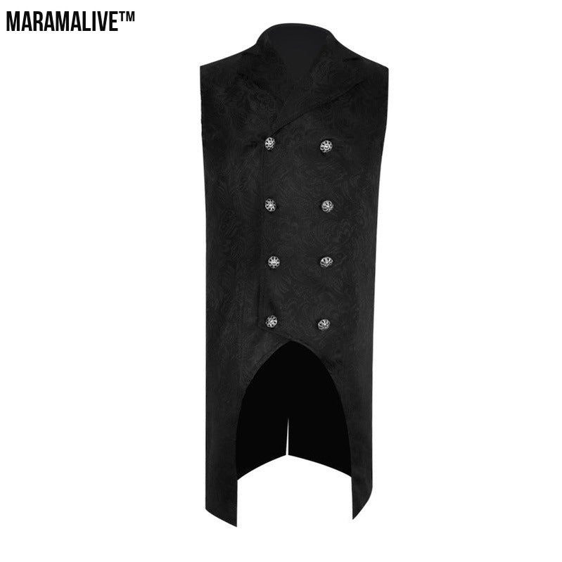 The Stygian Seigneur's Swarthy Suit: Men's Gothic Steam Tuxedo Jacquard Double Breasted Gown