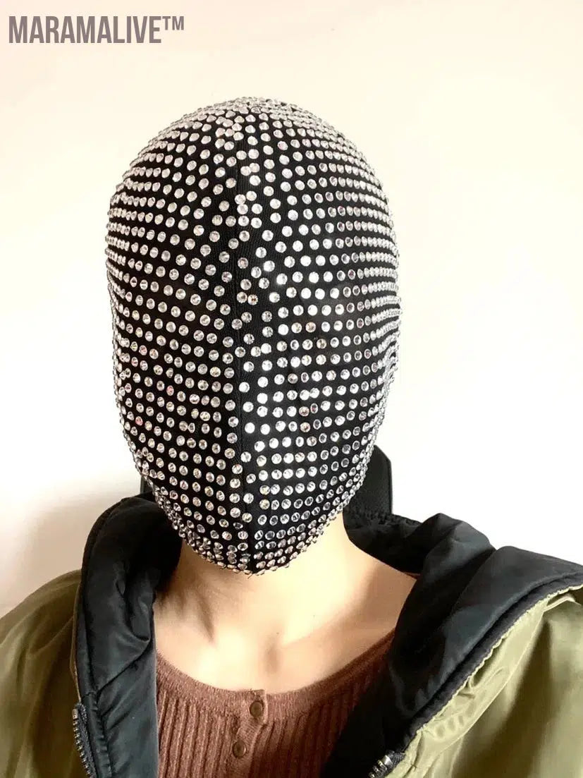 Thorn Diamond Rivet Punk Full Face Mask Night Club Dance Cosplay Halloween Masks Fashion Rhinestone Mask Hood Helmet