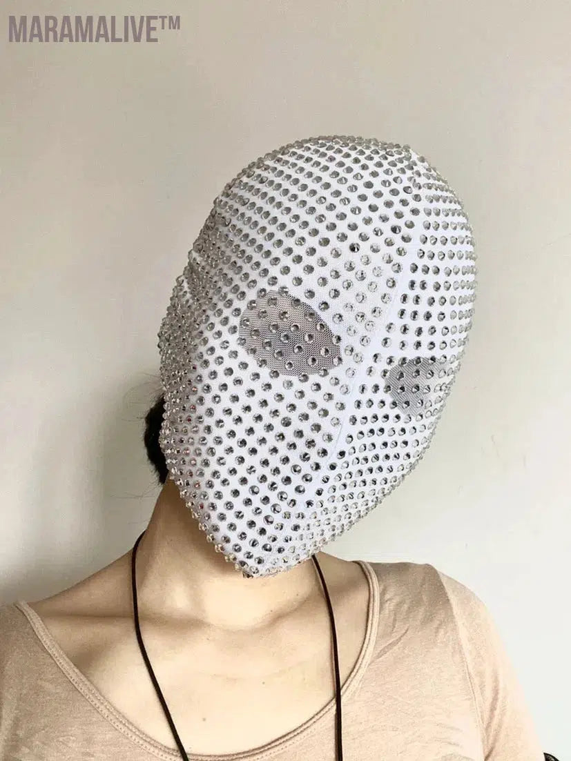 Thorn Diamond Rivet Punk Full Face Mask Night Club Dance Cosplay Halloween Masks Fashion Rhinestone Mask Hood Helmet