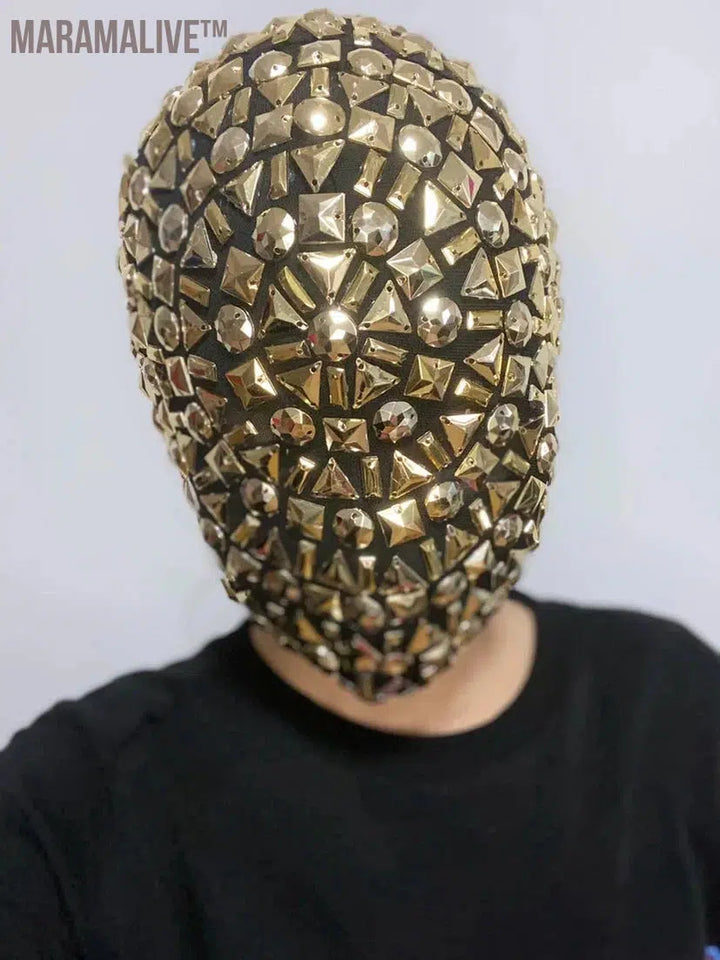 Thorn Diamond Rivet Punk Full Face Mask Night Club Dance Cosplay Halloween Masks Fashion Rhinestone Mask Hood Helmet