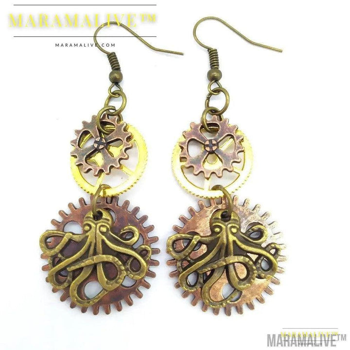 Three-color Gear Octopus Steampunk Earrings