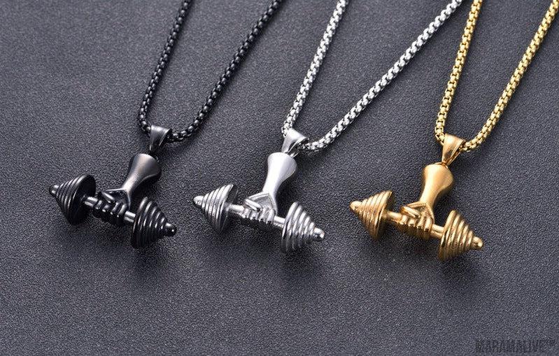 Titanium Steel Dumbbell Pendant Personality Punk Fitness Necklace