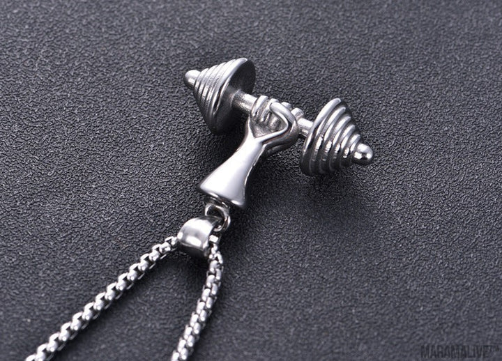 Titanium Steel Dumbbell Pendant Personality Punk Fitness Necklace