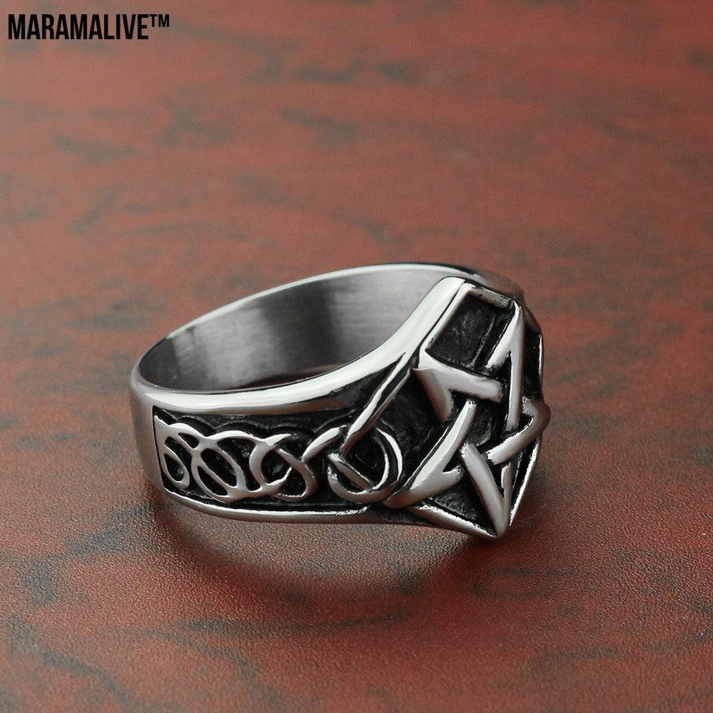 Titanium Steel Five-pointed Star Viking Ring