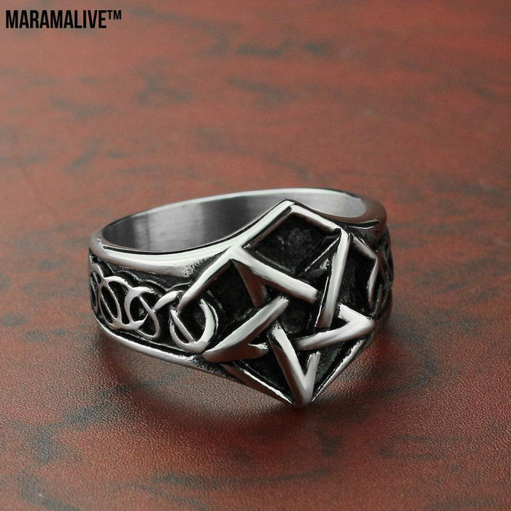 Titanium Steel Five-pointed Star Viking Ring