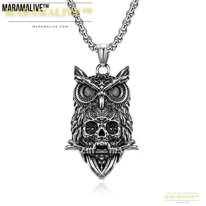 Titanium Steel Owl Pendant | Death Skull Necklace