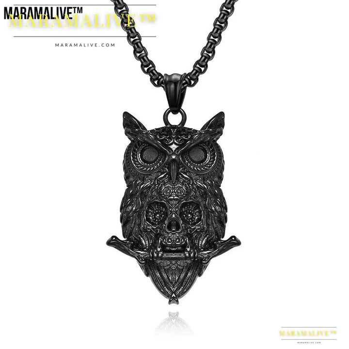 Titanium Steel Owl Pendant | Death Skull Necklace