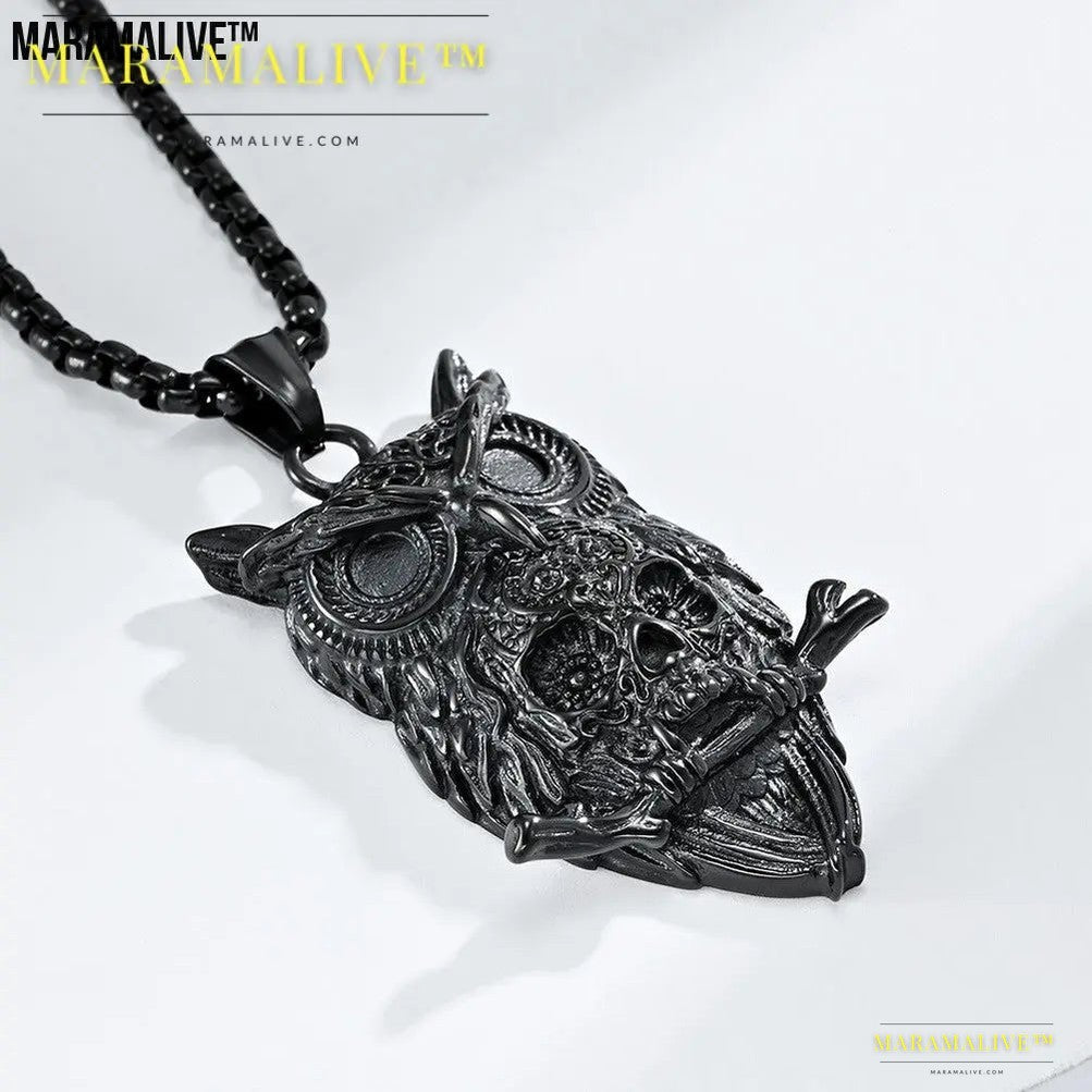 Titanium Steel Owl Pendant | Death Skull Necklace