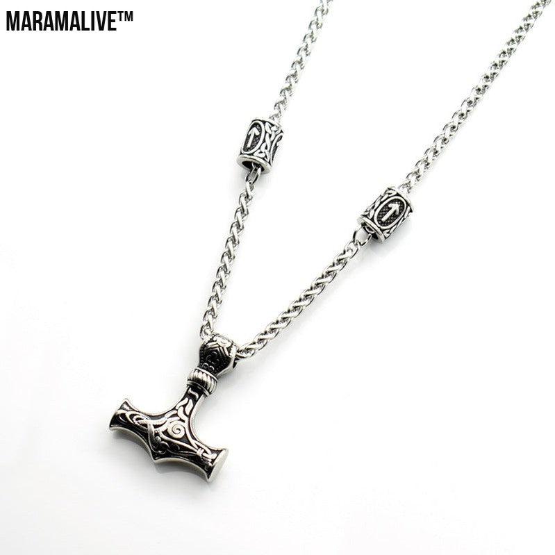 Titanium Steel Viking Thor Necklace - Nordic Hammer Pendant