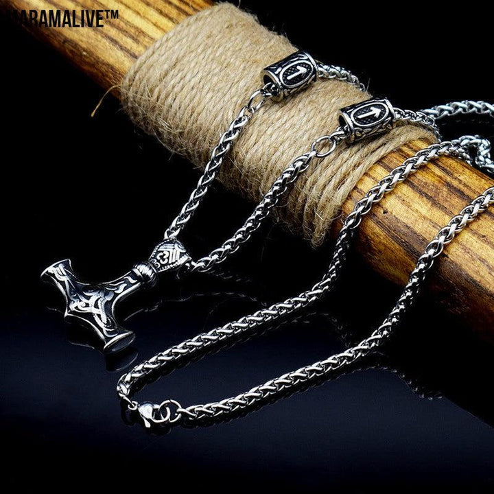 Titanium Steel Viking Thor Necklace - Nordic Hammer Pendant